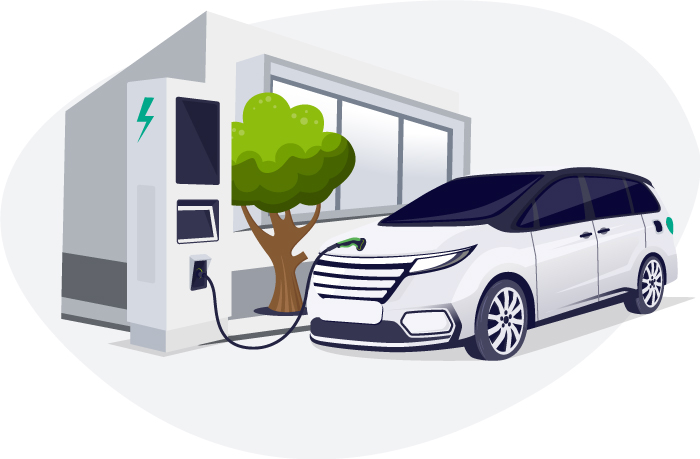 An electric car charging illustration