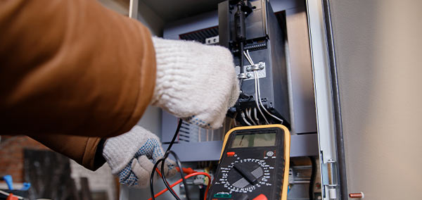 An electrician checking wiring