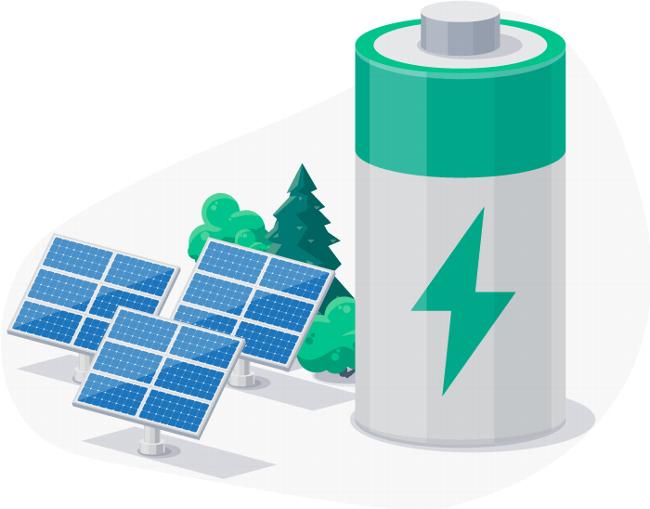 Solar panels with a battery illustration